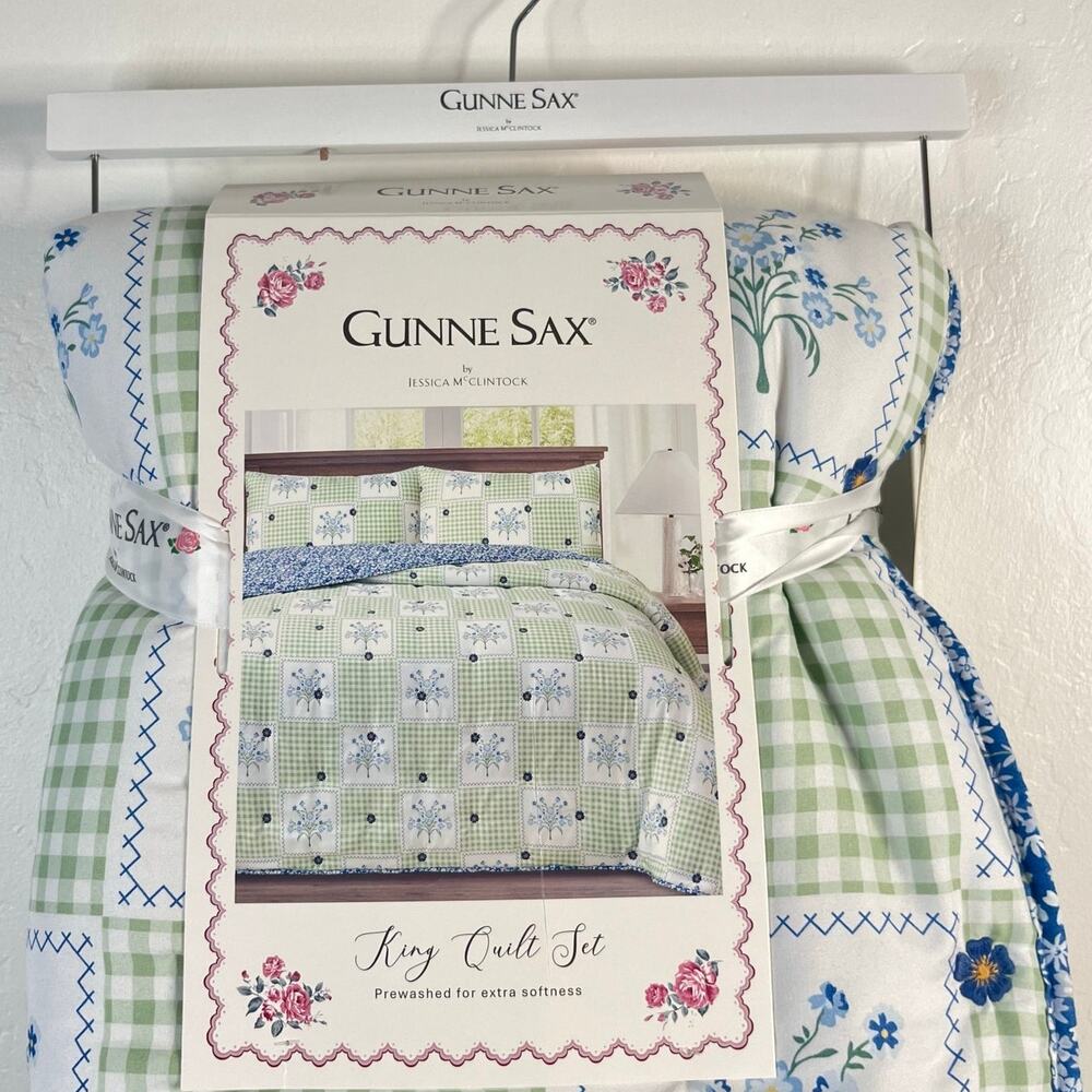 Gunne Sax by Jessica McClintock King Size Reversible Quilt Set 3pc Floral NEW